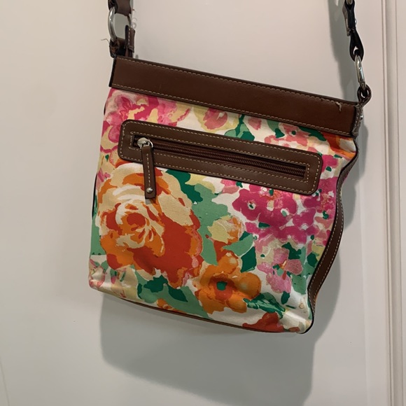 Chaps Floral Canvas Crossbody Bag Purse - Picture 3 of 5